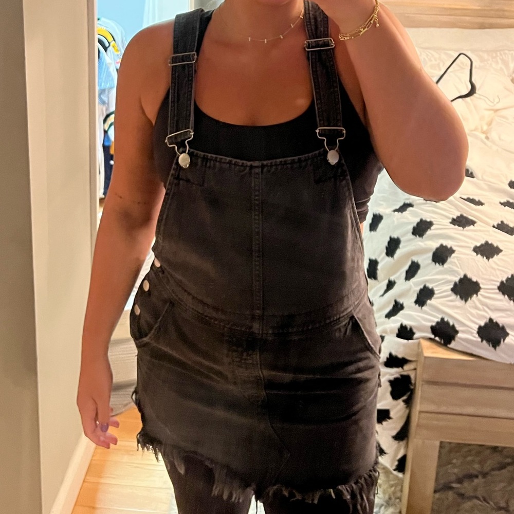 Free People Black Washed Denim Overall Dress 10